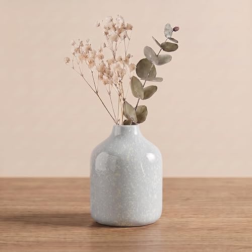 Sunddo Small Grey Ceramic Vase, 4 Inch | Modern Decorative Flower Vases Home Decor, Bedroom, Bathroom, Work Desk, Book Shelf Decor