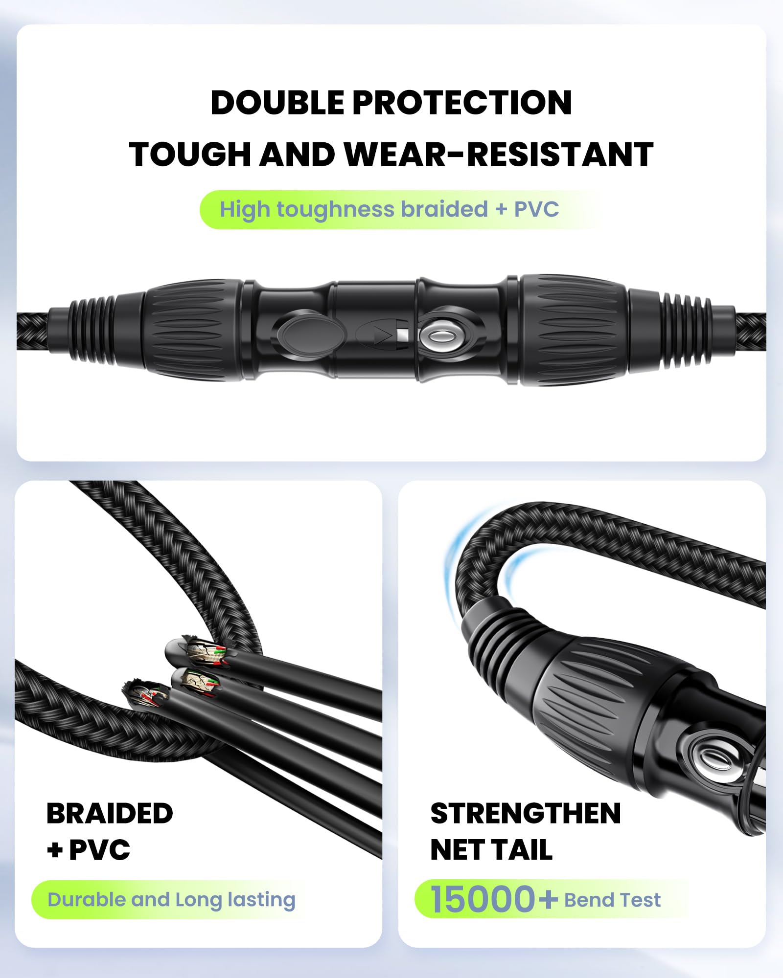 Cable XLR de 25 pies, cable de micrófono XLR profesional macho a hembra, chapado en oro de 3 pines de cobre sin oxígeno (OFC) blindado de nailon trenzado para mezclador, sistemas de altavoces