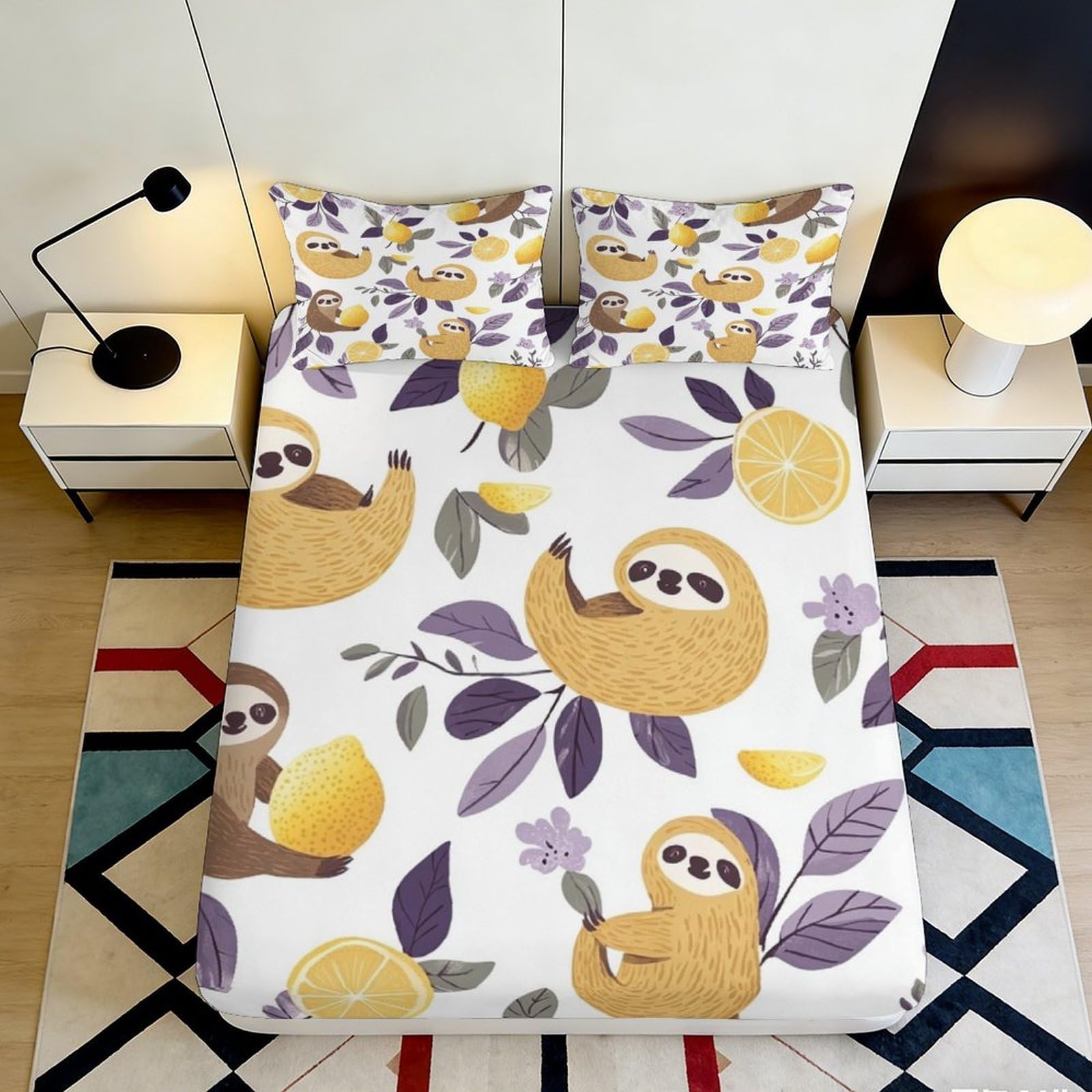 3D Printed Sloth Pattern Fitted Sheet Microfiber Deep Pocket Non-Slip Bedroom Set Sloth Mattress Fitted Cover for Adults Teens 140x200x25cm