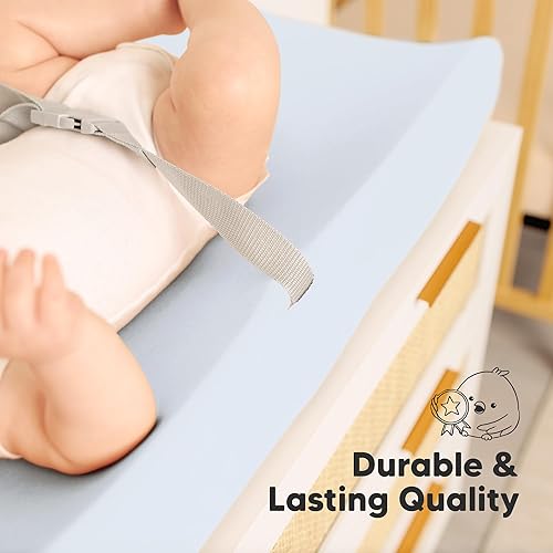 Miniatura 7 de Paquete de 2 fundas orgánicas para cambiador para niñas, niños, neutros, 100% algodón, fundas suaves para cambiador de pañales de bebé, forro