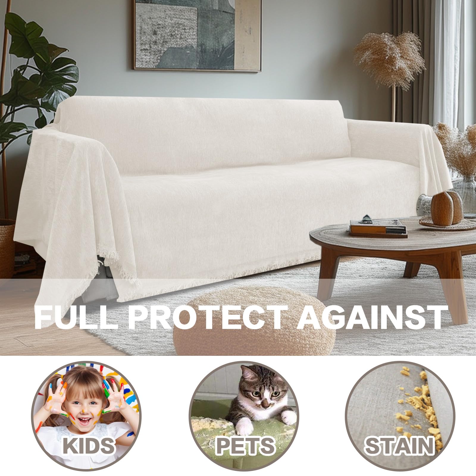 BellaHills Waterproof Sofa Cover 3 Seater Chenille Sofa Covers 2 Seater Armchair Covers L Shape Sofa Slipcover Non-Slip Couch Covers with Tassel Sofa Protector from Dogs - Image 4