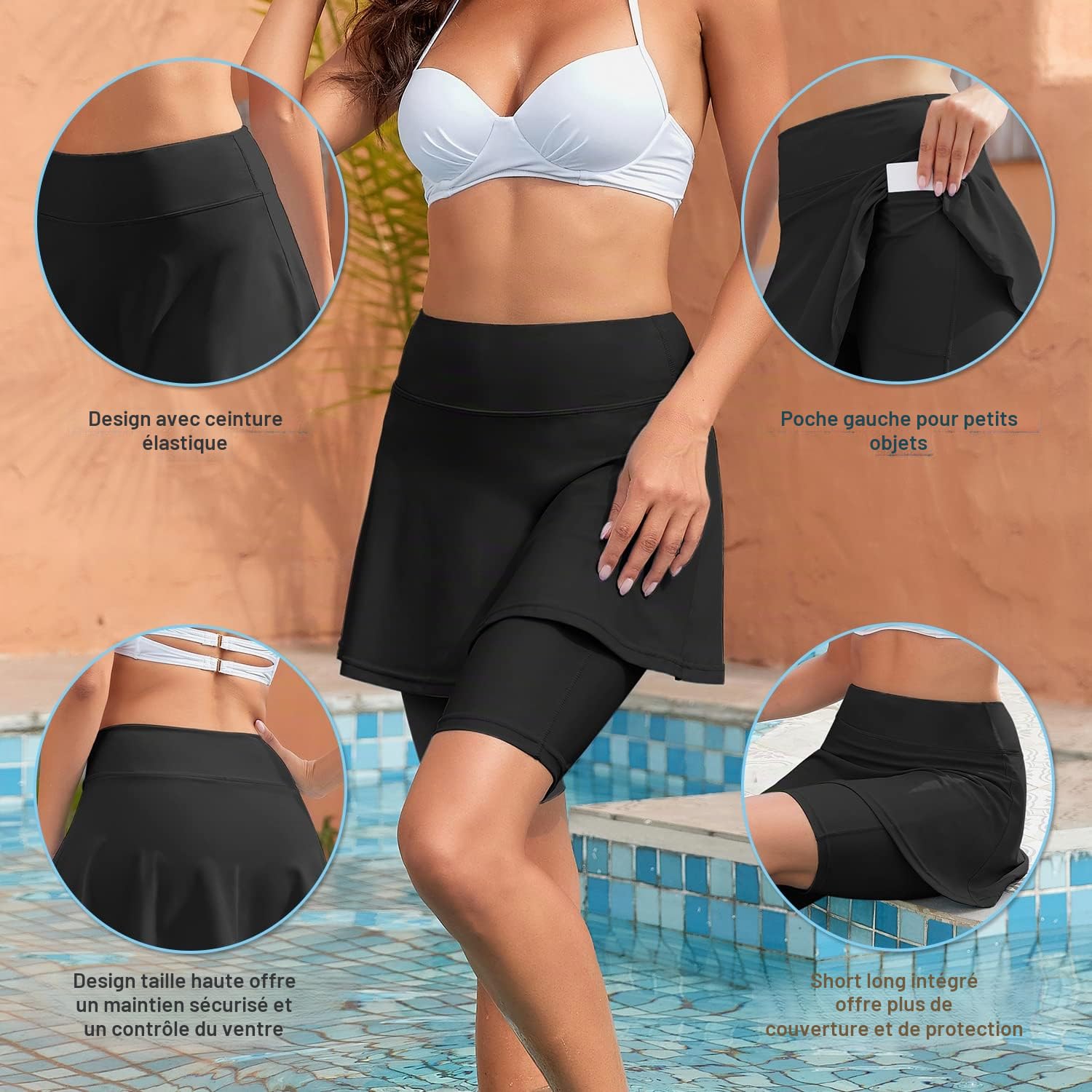 WOWENY Maillot de Bain pour Femme Jupe de Bain Femmes Bikini Shorts De Bain Jupette Elégant contrôle du Ventre, Bas de Maillot