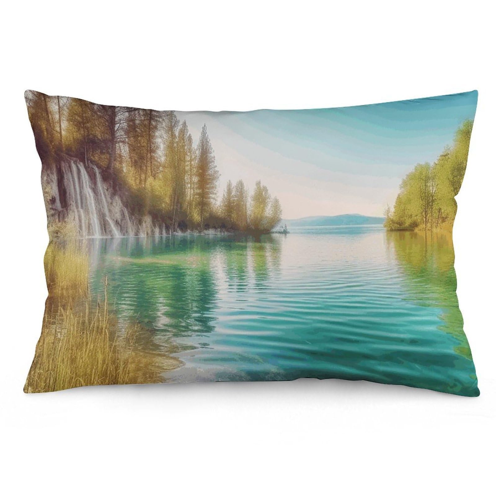 2 Pack Pillow Cases for Hair and Skin, Soft Breathable Pillow Case Covers with Hidden Zipper, Clean Water and Lake Landscape Pillowcase 12 "x20 Pillow Covers for Sleeping Gift