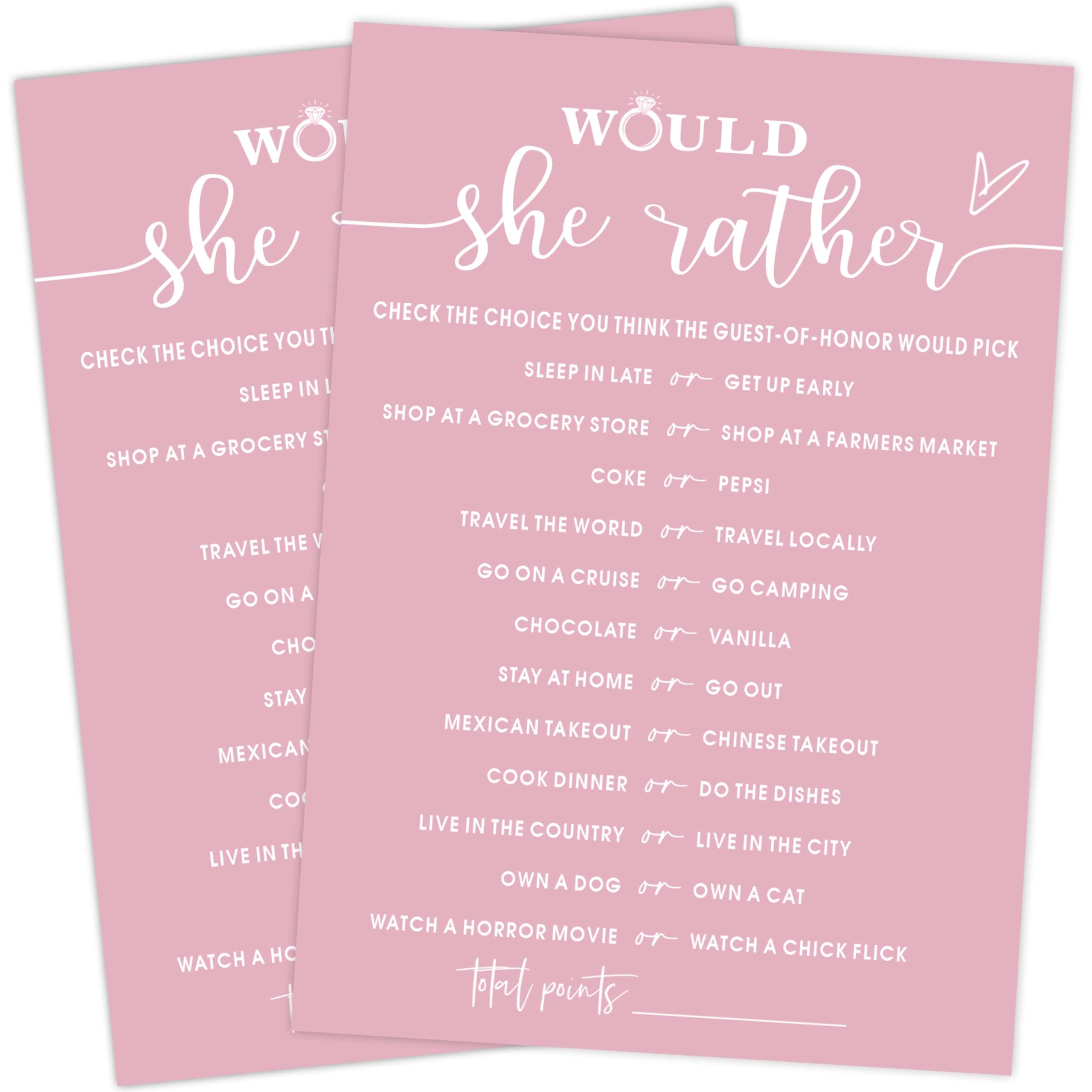 Buildinest Pink Theme Bridal Shower Games 25 Guests, Would She Rather Bridal Games, Wedding Advice Cards, Wedding Games for Reception, Bride Groom Wedding Bachelorette Engagement Party Supplies-B11