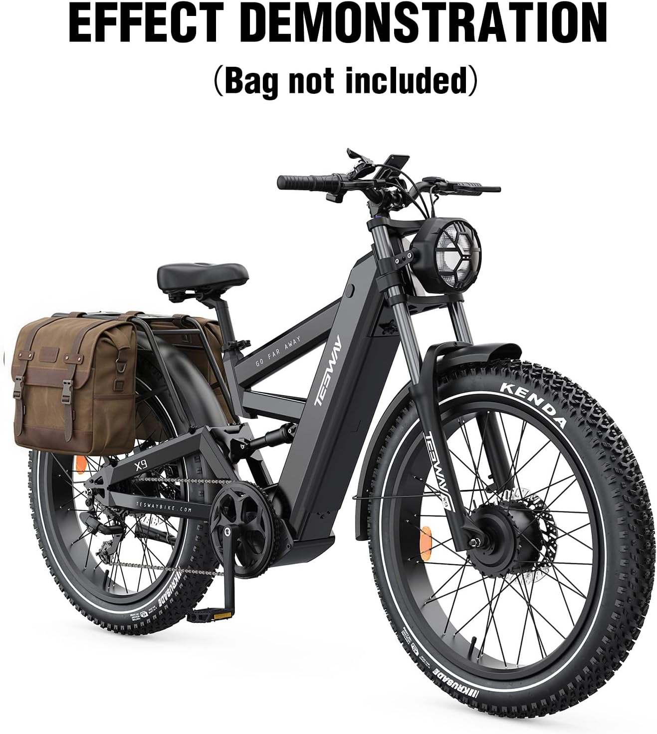 TESWAY X9 Dual Motor Ebike, 26" Fat Tire Full Suspension AWD Electric Bike for Adults, 4000W 40MPH 240NM, 48V 30Ah 120 Miles Long Rang (X9+Rear Rack+Fender+Light, Black)