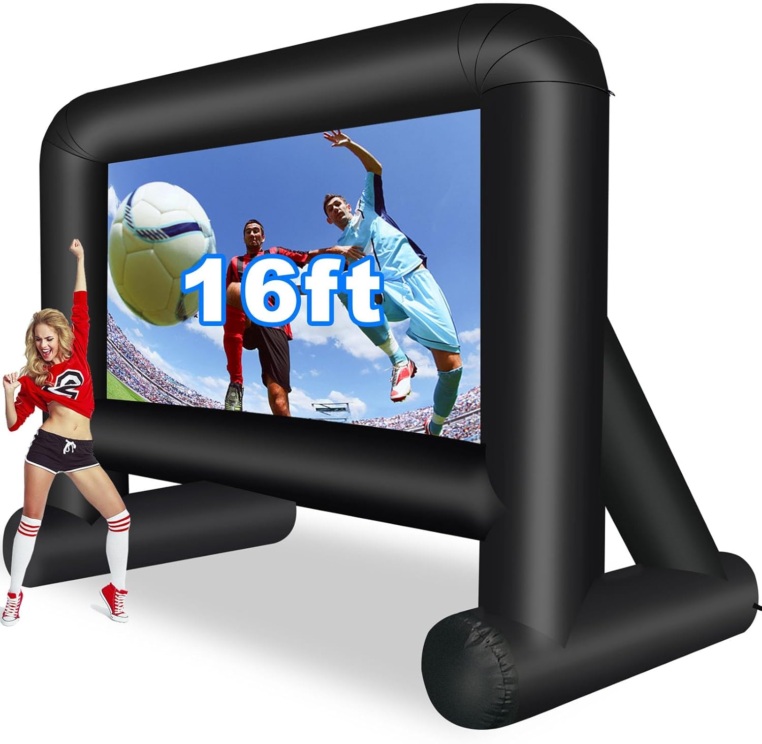 16 Feet Inflatable Movie Screen Outdoor, Projection Screen with Air Blower, Tie-