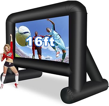 GZKYYLEGS 16 Feet Inflatable Movie Screen Outdoor, Projection Screen with Air Blower, Tie-Downs and Storage Bag - Easy Set up, Blow Up Screen for Backyard Movie Night, Theme Party