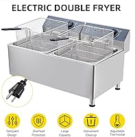 Vista 2 de Freidoras comerciales de 11 litros x 2 freidora eléctrica grande de doble tanque para encimera para restaurante con 2 cestas de freír y tapas, 1700