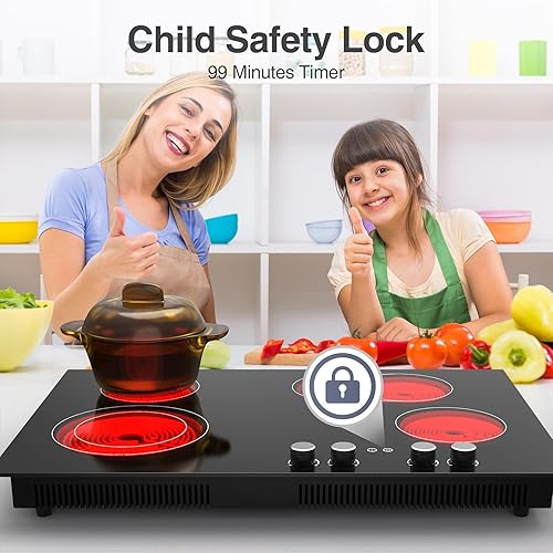 Miniatura 2 de Placa de cocina eléctrica, 4 quemadores incorporados, estufa eléctrica de cocina superior de placa caliente, control eléctrico por perilla,