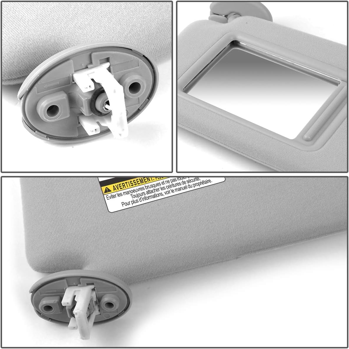 DNA Motoring Left Driver Side Sun Visor Compatible with 09-16 Venza, 74320-73010-B0 743200T022B1, ZTL-Y-0157-L-GY