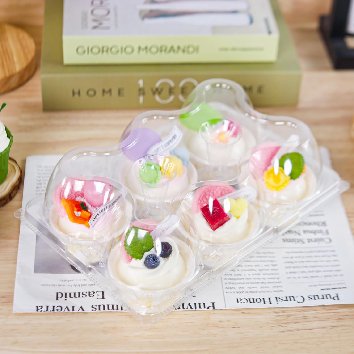 6 Count Cupcake Containers 60 Pack Cupcake Holders Clear Plastic Stackable Cupcake Boxes with Detachable Tall Dome Lids for 360 Cupcakes, BPA Free, Standard Size