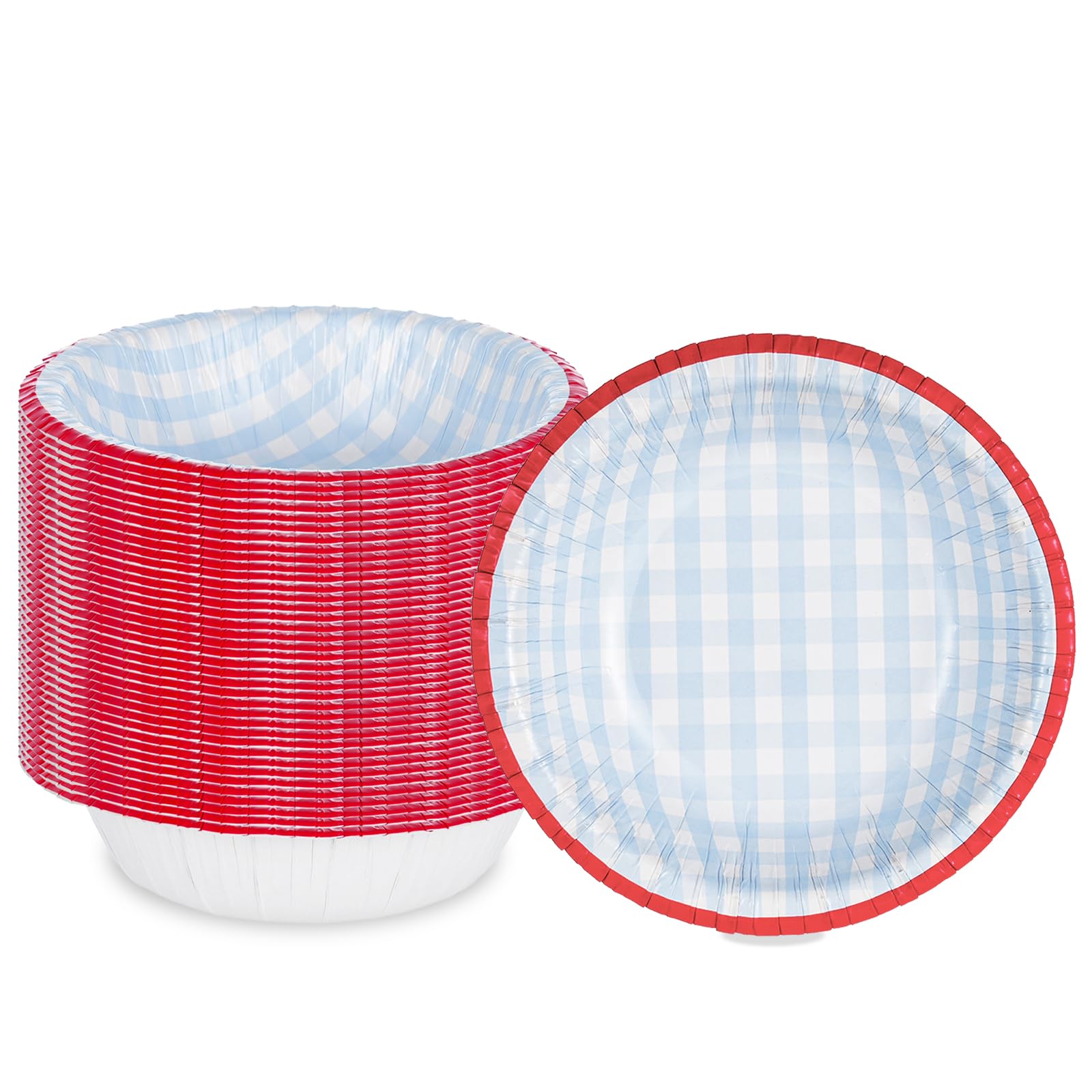Cherypick 50 Pack Disposable Bowls 8oz/240ml, 6''(15cm) Blue Gingham Paper Bowls, Compostable, Biodegradable, Soup Bowls for Hot & Cold Foods, Soup, Desserts, Salads, Microwave Safe