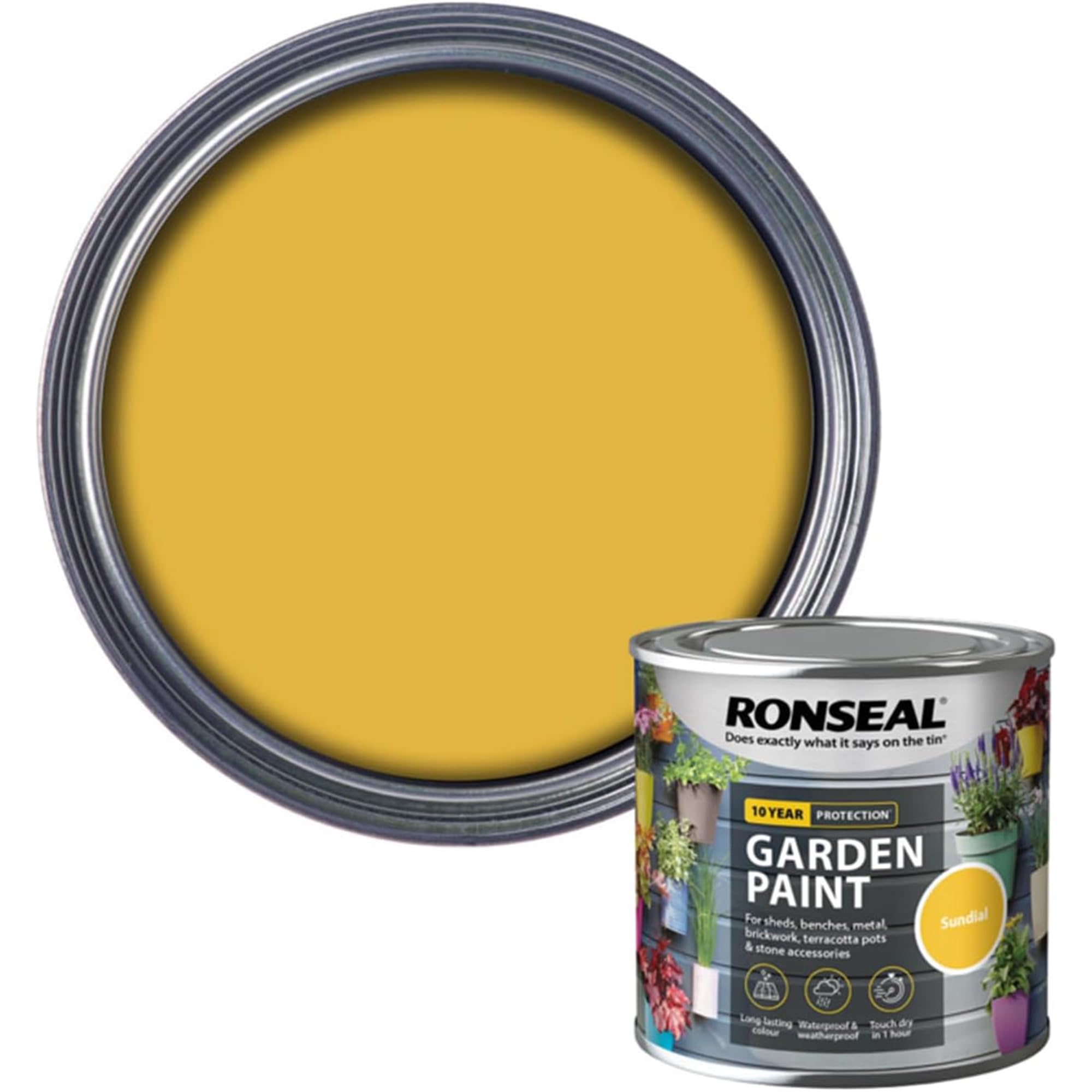 AOC24 Garden Fence Paint 250ml – Multi-Surface Exterior Paint for Wood, Brick, Metal, Stone & Terracotta – Waterproof, Resists Fading, Matt Finish for Sheds, Fences, Garden Furniture Paint Sundial