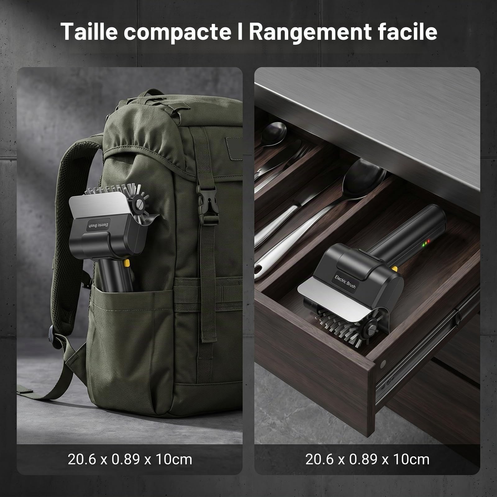Brosse de gril électrique alimentée par batterie avec tête de brosse en acier inoxydable, brosse de gril en acier inoxydable, brosse de gril étanche pour grille en fonte, fumoir, plaque de gril (noir)