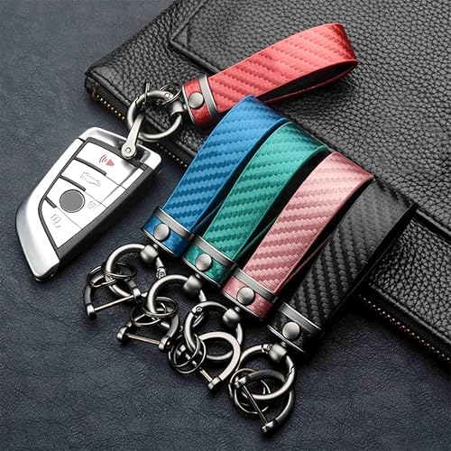 Miniatura 5 de AUCELI Llavero de coche de fibra de carbono, accesorios de automóvil, soporte de cuero de microfibra para llavero con llavero giratorio de 360