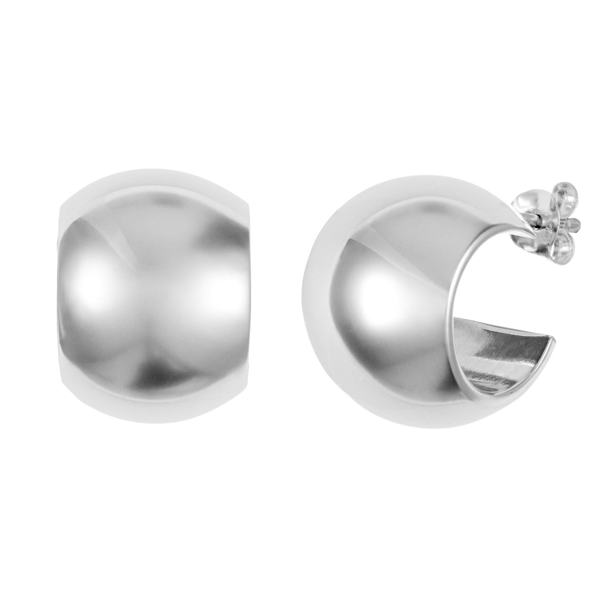 Silverly Orecchini a Cerchio a Cupola in Argento Sterling per Donna, 15,5mm | Orecchini a Cerchio in Argento 925 | Design Arrotondato Extra Spesso e Liscio | Gioielli Essenziali per Tutti i Giorni
