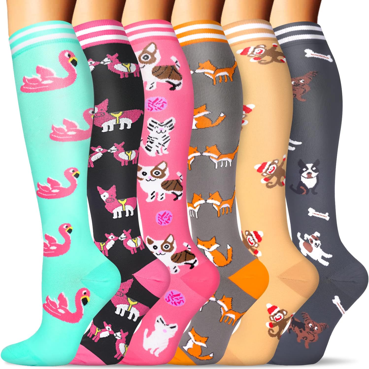 SunFeeling 6 Pairs Compression Socks for Women & Men Circulation - Best Support for Nurses,Running,Athletic,Sports