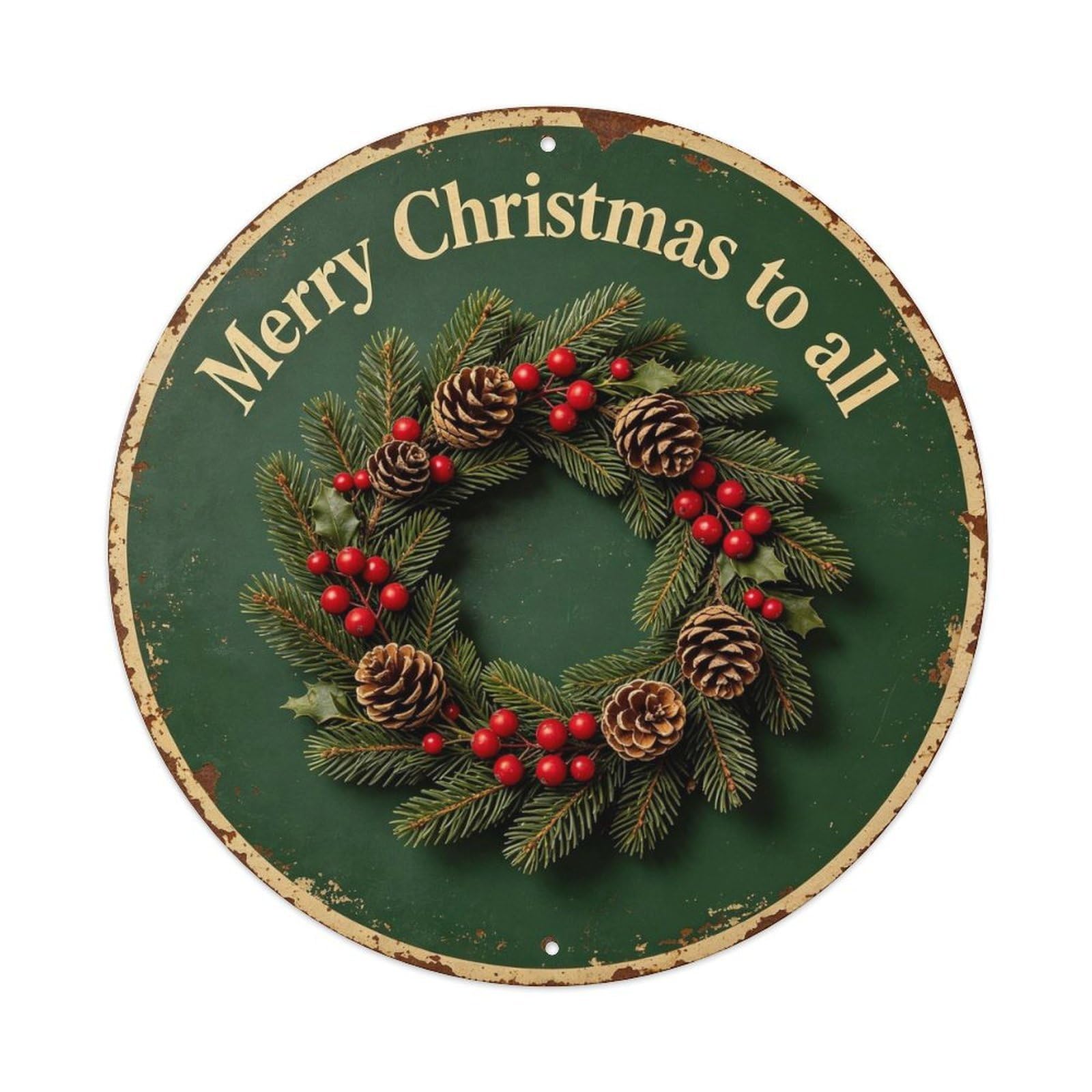 Vintage_christmas_wreath Metal Tin Sign Plaque