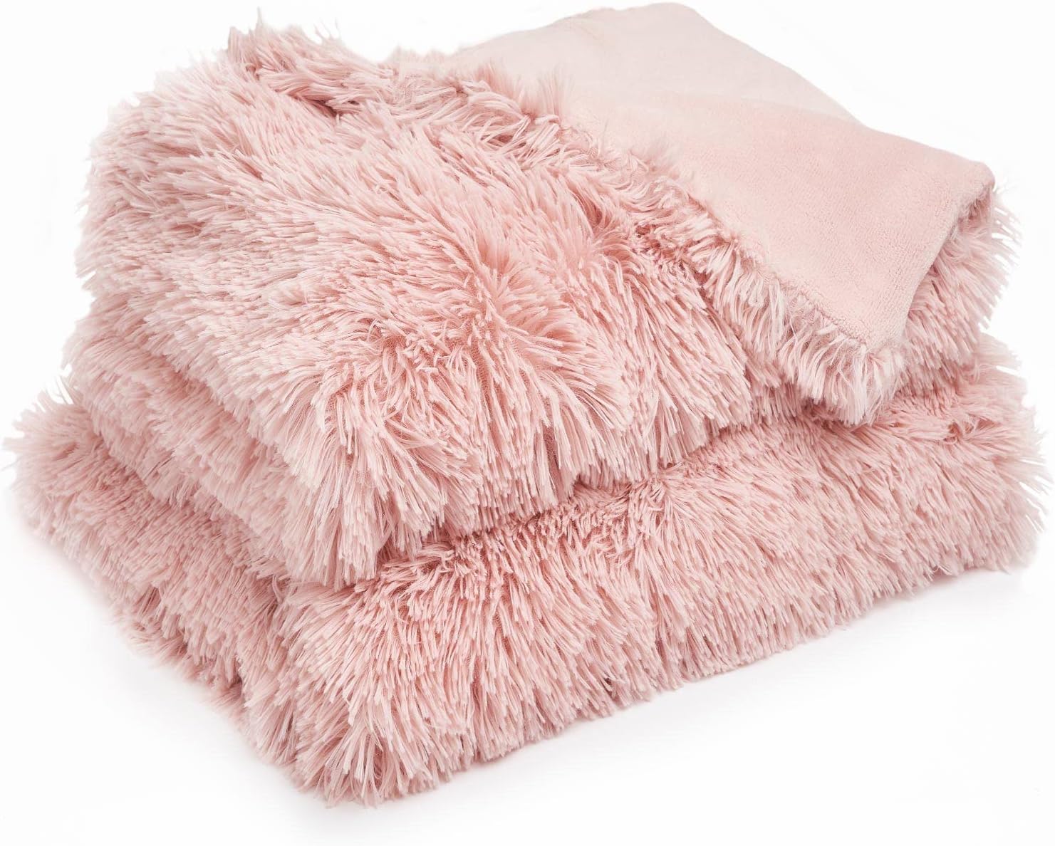 Sienna Fluffy Blanket Double Bed Throw, Super Soft Cosy Warm Fleece Blanket for Bed Sofa Chair Reversible Shaggy Faux Fur Throw, Blush Pink - 150 x 200cm