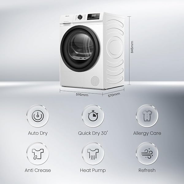 Hisense DH1Q802BW2 60cm Freestanding 8 KG Heatpump Front Load Tumble Dryer, 16 Programmes, Auto Dry, Steam Refresh, Allergy Care - White - 2
