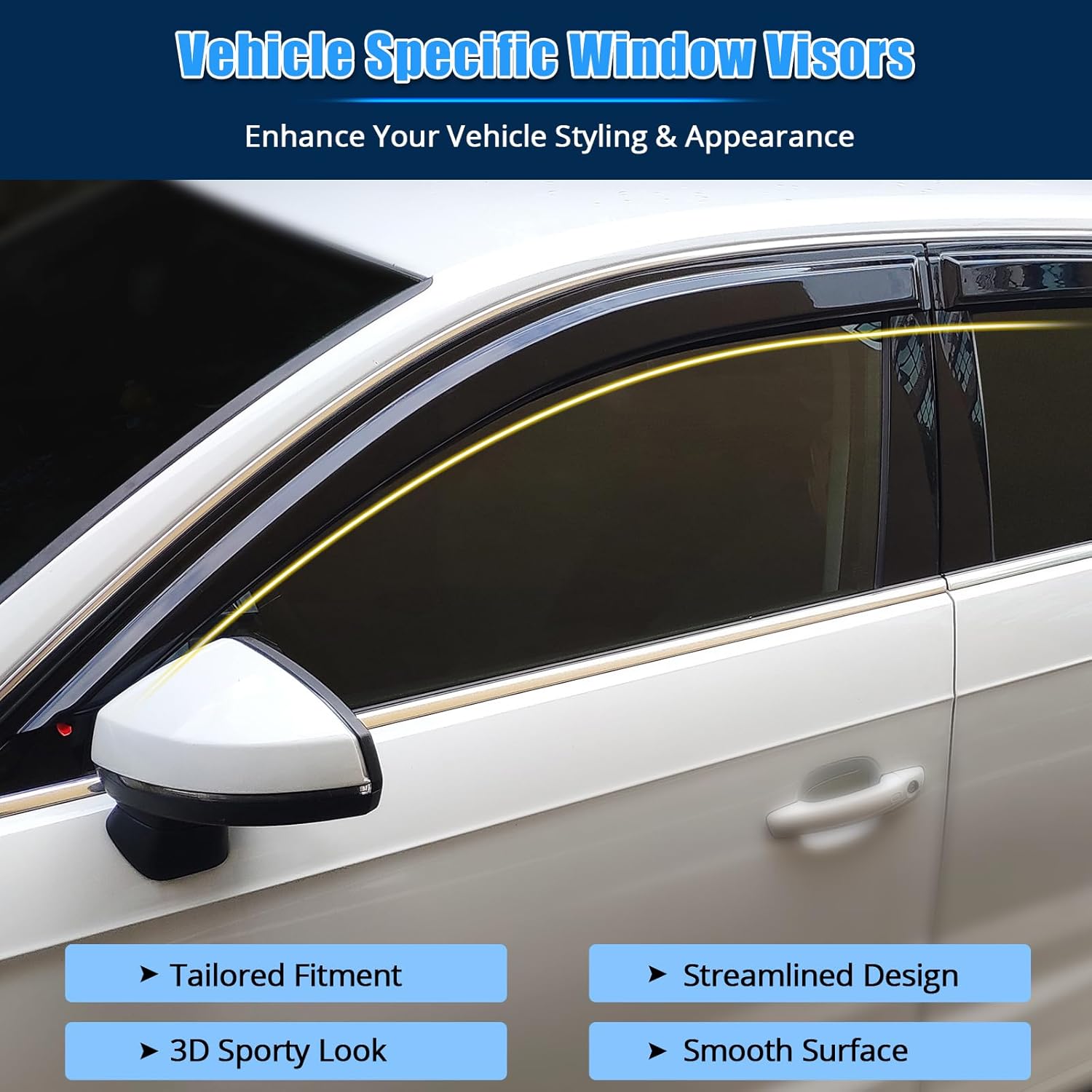 FREEMOTOR802® Tape-on Side Window Visors Wind Deflectors Rain Guards Vent Visors, Compatible with 2013-2019 Audi A3 S3 RS3 Hatchback, Slim Style Smoke Tinted Acrylic 4 Pieces