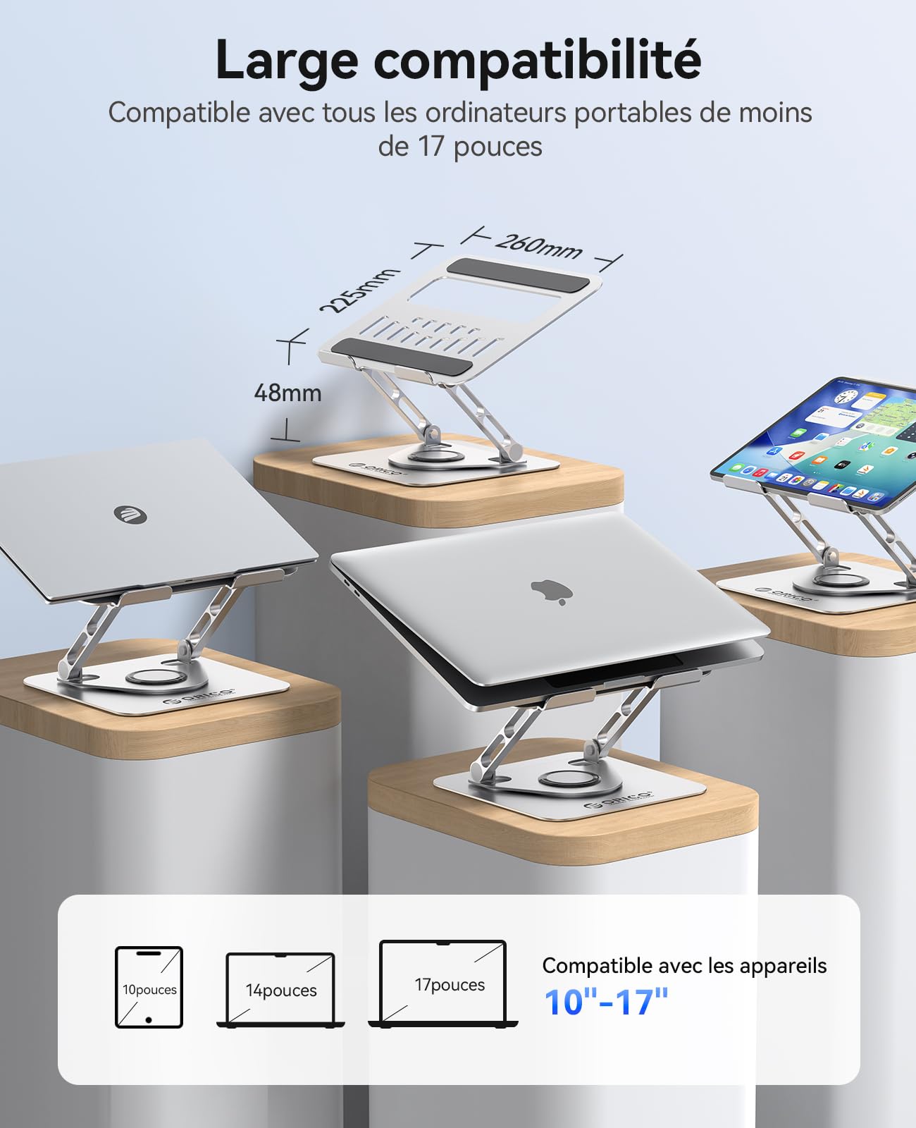 ORICO Support PC Portable Ergonomique Rotatif 360 Réglable Pliable Ventilé pour MacBook Air/Pro Dell XPS HP 10-17,3 Pouces ST12 Argent