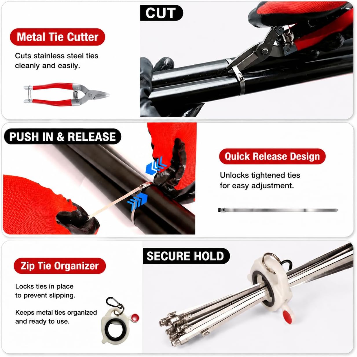 Metal Zip Ties Gun Tool Set with 150pcs Stainless Steel Zip Ties 11.8 inch