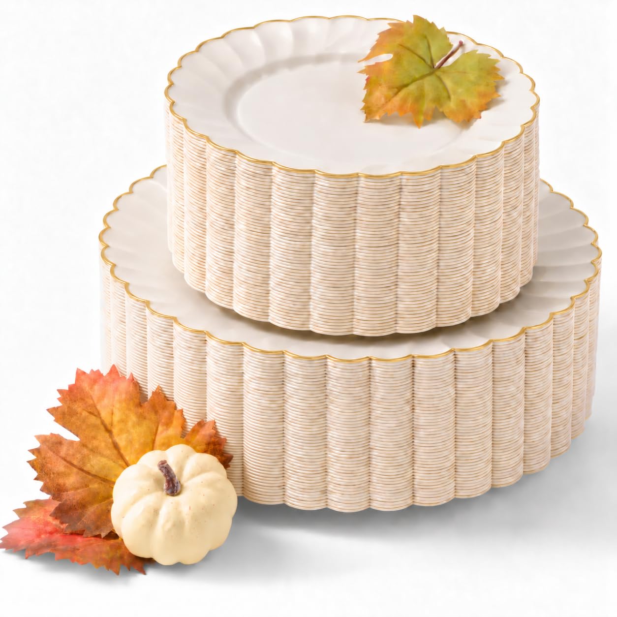 Gold Scalloped Plates - 100 Pack for Weddings -1