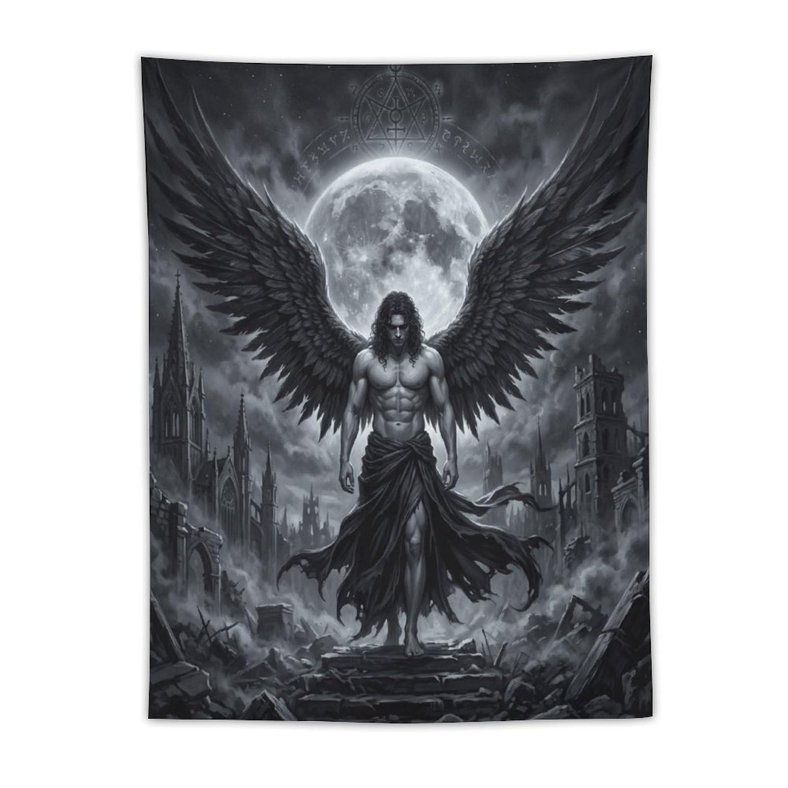 H3B8U2Y5 Dark Angel Lucifer Ruins Moon Wall Tapestry, Reading Corner