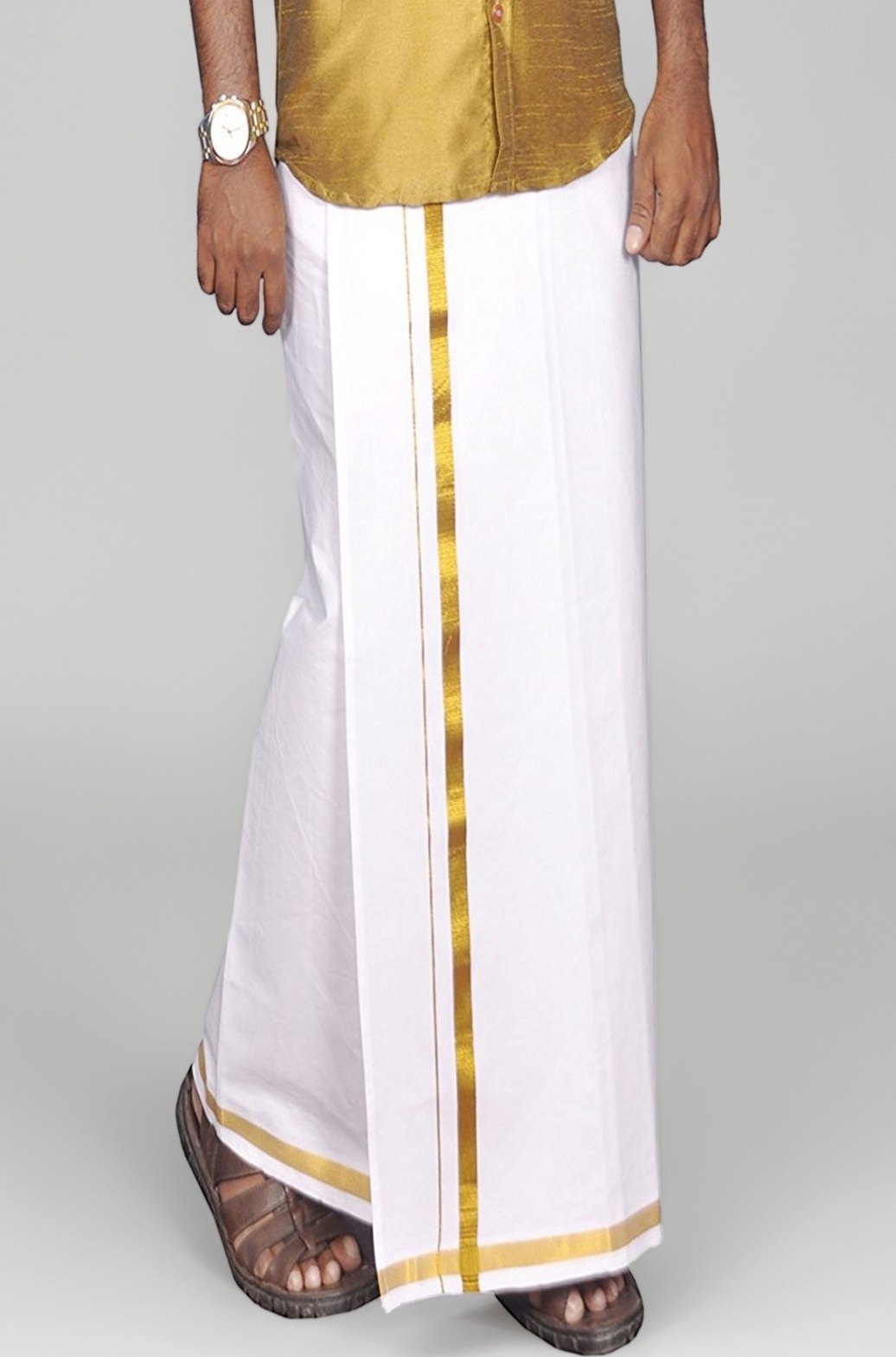 Mens Single White Dhoti with Jari Border Single Dhoti (1.28X2.00 mtrs)