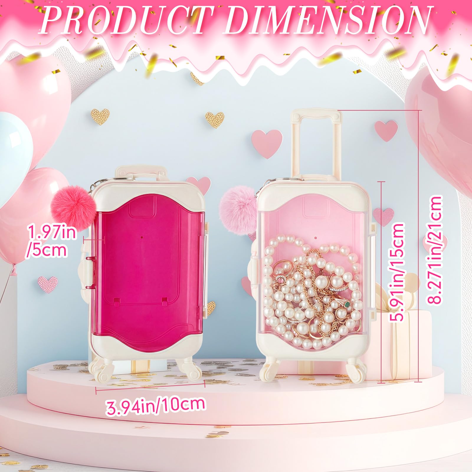 LemonRoad 48 Stück leere Mini-Koffer-Geschenkbox und Plüschkugel-Schlüsselanhänger, transparent, für Süßigkeiten, Gepäck, Aufbewahrungsbehälter, Koffer-Verpackung, Koffer für Hochzeit, Geburtstag