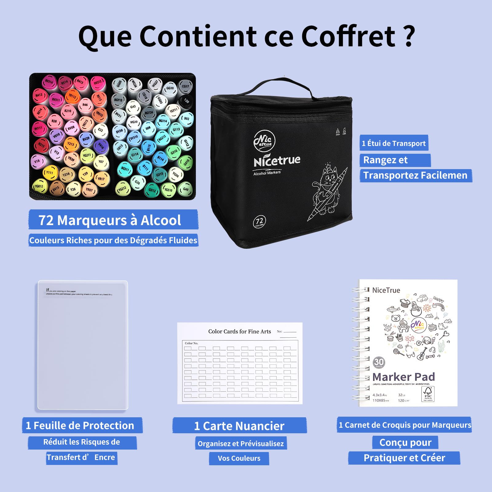 Feutres à Alcool 72 Couleurs, Pointe Pinceau & Ciseau