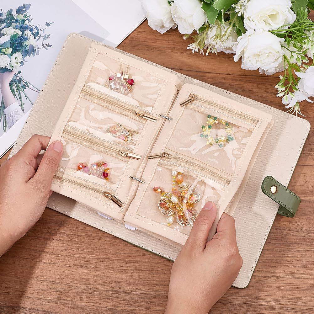 Beebeecraft Organizador de Joyas Portátil de 21.5x15x4.2cm Rectangular Verde con Cremallera Transparente Bolsa de Terciopelo para Anillos Collares Pendientes Regalo para el Día de la Madre