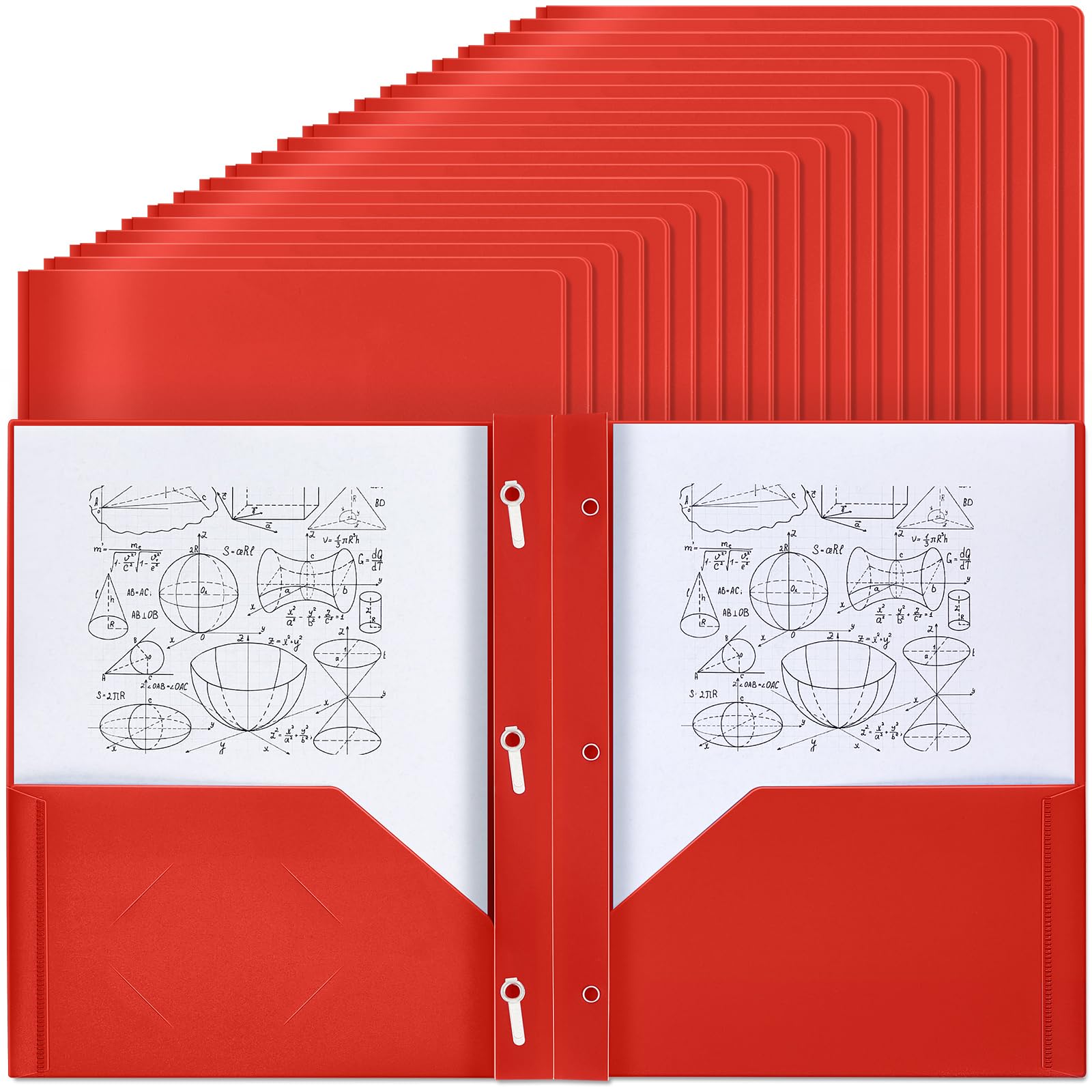 Yeaqee 80 Pcs Plastic Folders with Pockets and Prongs Plastic Folder 2 Pockets 3 Prongs with Business Card Slot Back to School Folders for Students, Teachers, Office Workers (Red)