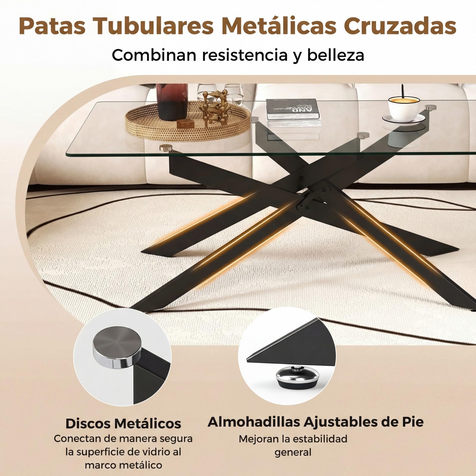 COSTWAY Mesa de Centro de Cristal, Mesa Central Rectangular con Tapa de Cristal Templado y Patas Tubulares de Metal, Mesita de Café Moderna para Salón Oficina Apartamento, 120 x 60 x 45,5 cm (Negro)