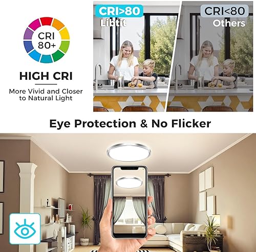 Miniatura 10 de libtit 13 Inch Black Flush Mount Ceiling Light,3 Pack 3200LM 28W Ultra-Slim LED Ceiling Light,3000K4500K6000K Selectable Low-Profile Ceiling Light