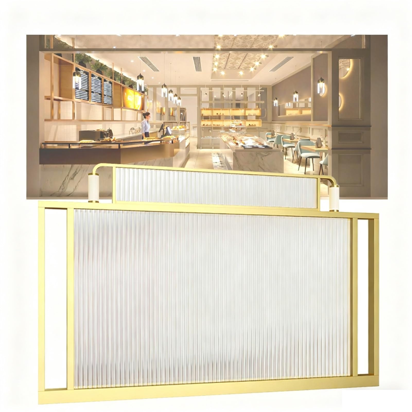 Metal Frame Countertop Partition Screen Panels, Gold Multiple Sizes Commercial Countertop Partition Screen Office Divider(50x90CM)
