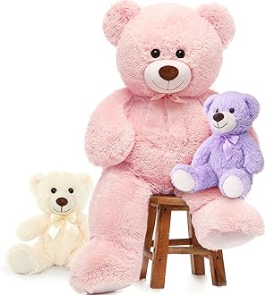 MorisMosGiant Teddy Bears, 36inch Large Mommy Bear with 2 Babies Stuffed Animals for Baby Shower, Big Bear Plush for Kids, Pink