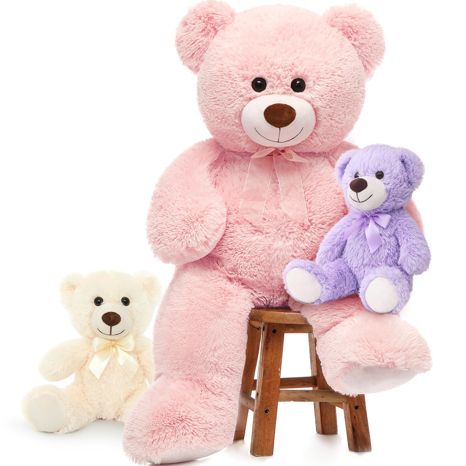 MorisMosGiant Teddy Bears, 36inch Large Mommy Bear with 2 Babies Stuffed Animals for Baby Shower, Big Bear Plush for Kids, Pink
