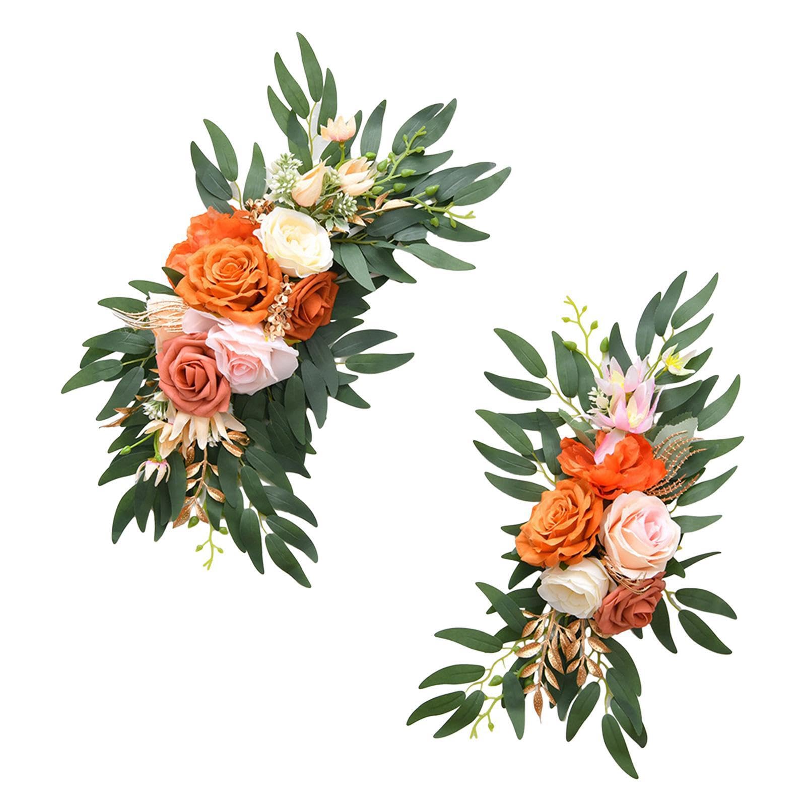 ALCXAZS Romantic Wedding Arch Flowers Swag Handmade Silk Floral Arrangement For Ceremony Accents And Home Decoration Artificial Floral Swag Wedding Flowers, Orange