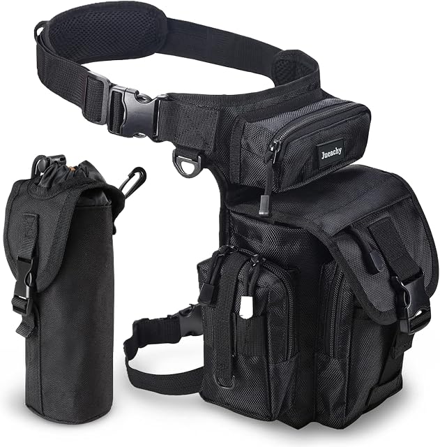 Jueachy Multifunctional Drop Leg Waist Bag, Tactical Military Thigh Hip Outdoor Pack for Motorcycling Hiking Traveling with Water Bottle Pouch Fishing Tool Pouch