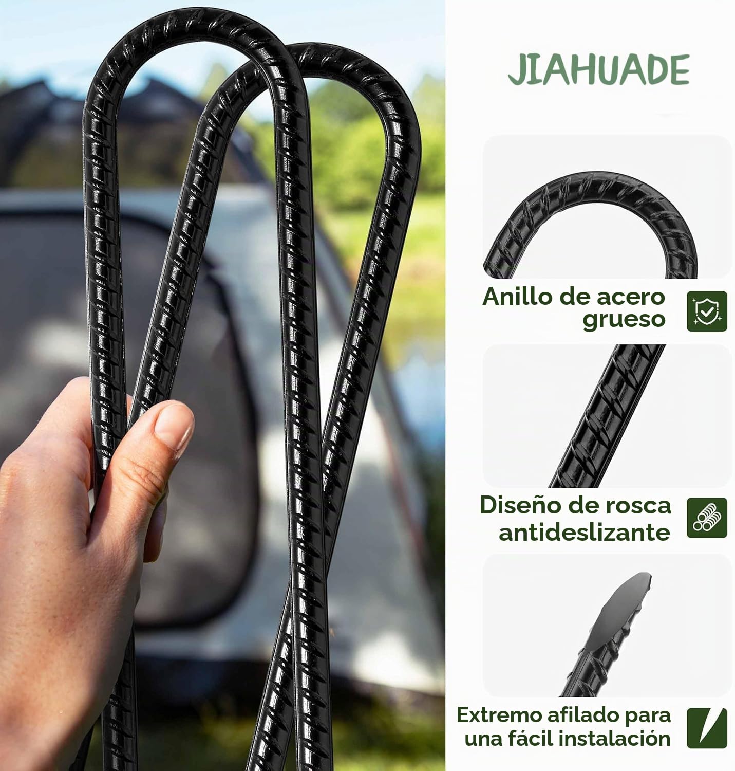Jiahuade 8 Piezas Clavijas de Acero para Carpa,Piquetas de Camping, 30 cm Estacas de Acero para Suelo,Estacas Tienda de Campaña,Anclajes de Tierra Gancho en U,Estacas de Tierra para Asegurar la
