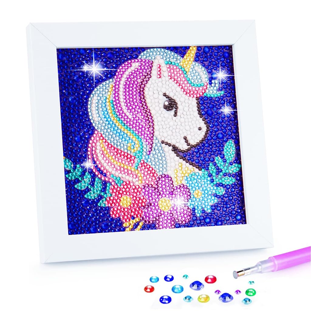PATPAT® DIY 5D Diamond Painting Kit for Kids Colorful Unicorn Diamond Art Set with Frame, Resin Diamonds & Tools Creative Craft Activity, Fun Art Decoration for Children Ages 5-12