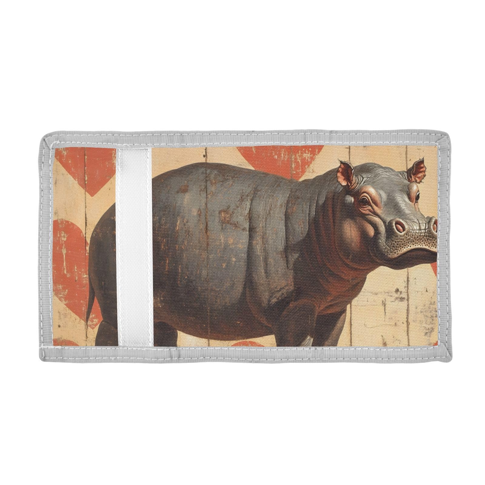 FOLIOSA Kids Wallet for Boys Girls Hippo Valentines Print Youth Wallet with Zipper Pocket Card Holders, Novelty Wallet 4.9×2.9 in