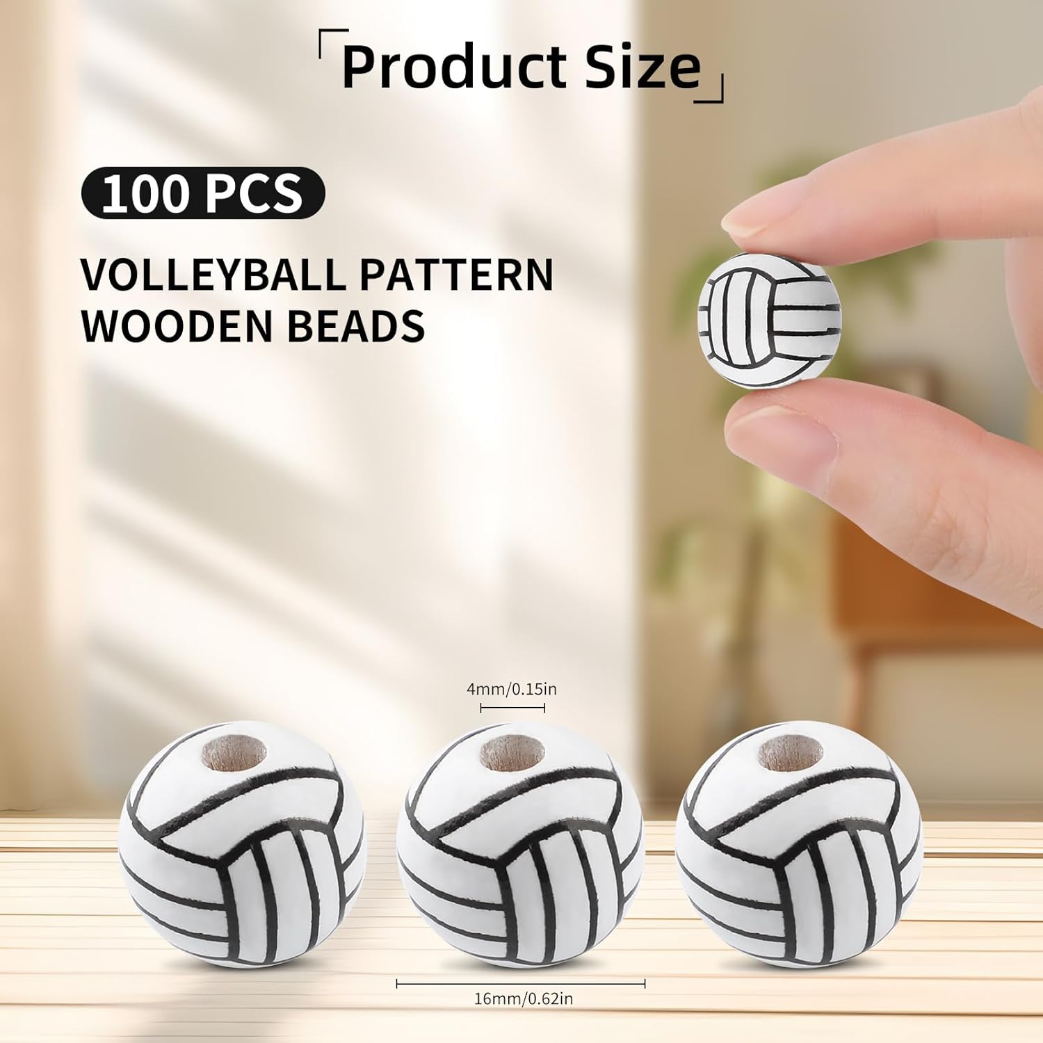 100PCS Wooden Beads,16mm Volleyball Wooden Beads with Holes, Round Sports Wood Bead for DIY Crafts, Jewelry Making, Sports Competition Decorations - Image 2