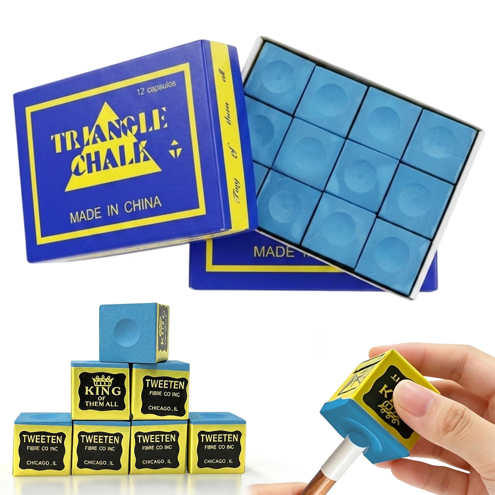 MOERDIFFER Snooker Chalk, 12 Pcs Pool Chalk, Cue Chalk, Premium Cue Chalk Set for Professional and Home Players (Blue) (Ambidextrous)