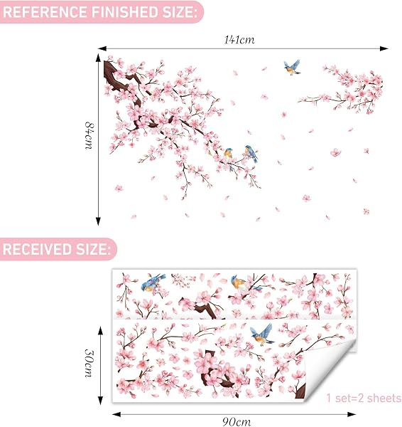 SHUCHING Stickers Muraux Fleur de Cerisier, Autocollant Mural Branche Fleurie Rose, Décoration Murale pour Filles Femmes Chambre Salon - 4
