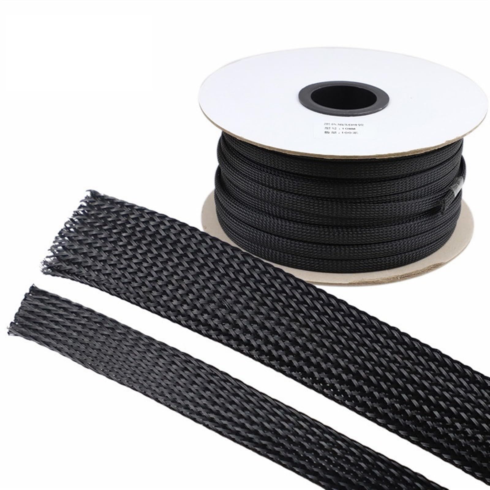 Organizador Cables Funda de Cable Negro Pet Longitud 1/3/5/50/100M Funda Trenzada aislada Cable de protección de línea de Datos Tubo de Nailon ignífugo(10 Meter,100 mm)