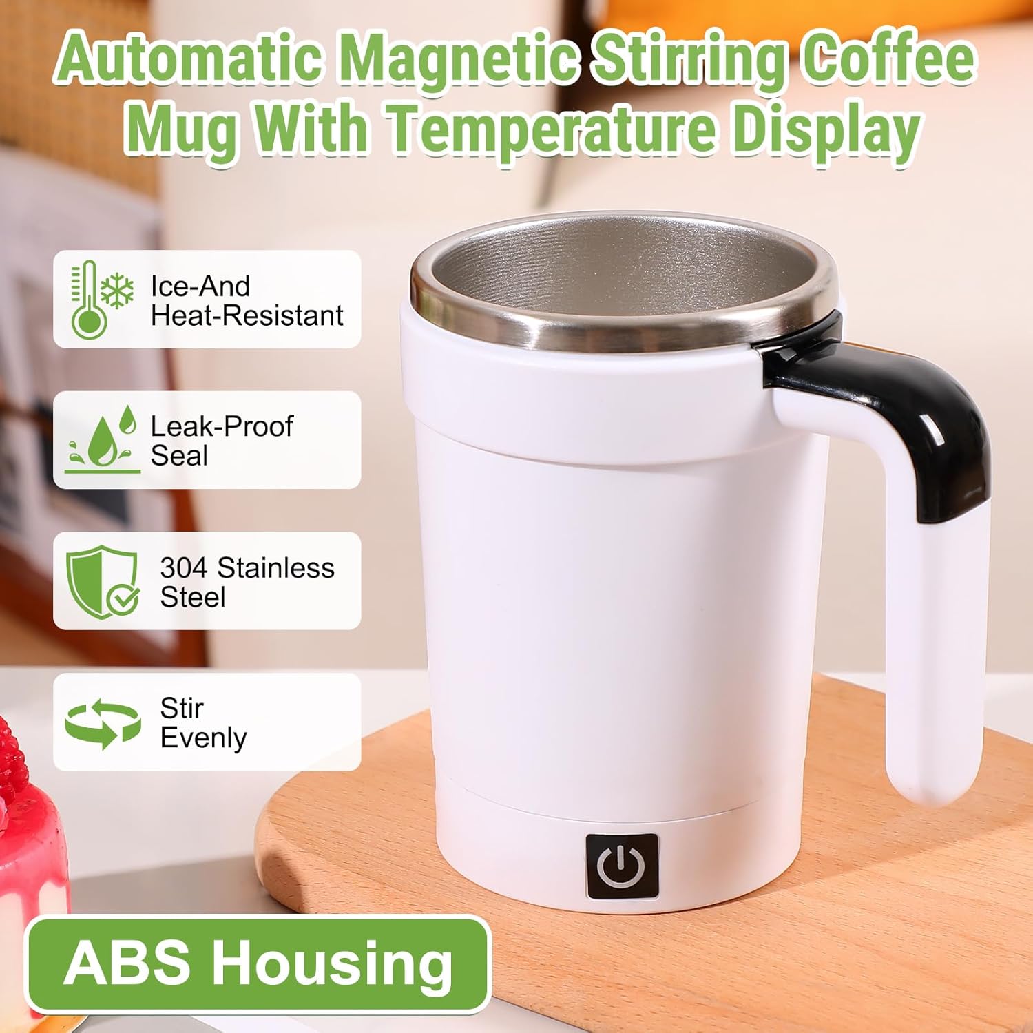 Automatic Magnetic Stirring Coffee Mug with Temperature Display,Rechargeable Self Stirring Mug with Lid,Multifunctional Spin Cup Birthday Gift for Coffee Lovers & Office Use (White) - Image 2
