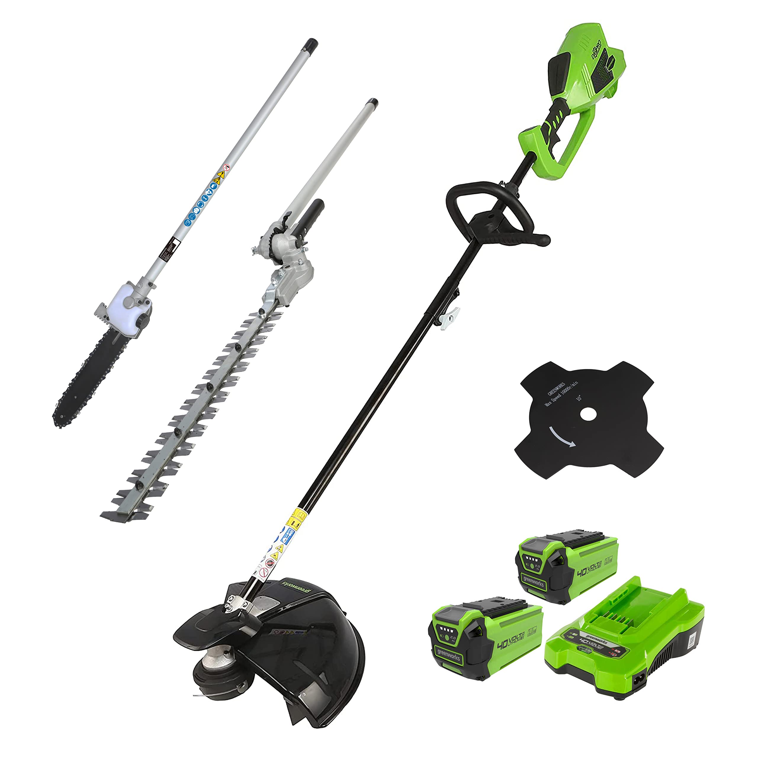 Greenworks Tagliabordi e Decespugliatore 40V 40cm, Accessorio Tagliasiepi, Accessorio Potatore con 2 Batterie 2 Ah e Caricatore